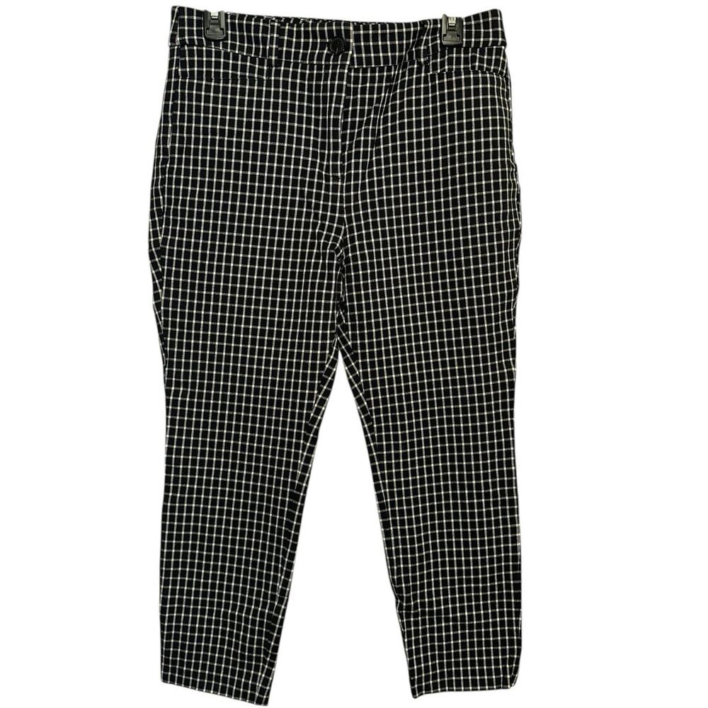 LOFT Sutton Skinny Pants 10P Black White Checkered Petite Office Chic